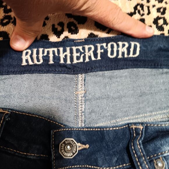 Rutherford Jeans Men Size 32x31 Flex Skinny Fit Blue Painted Comic Pattern Denim - Picture 4 of 7